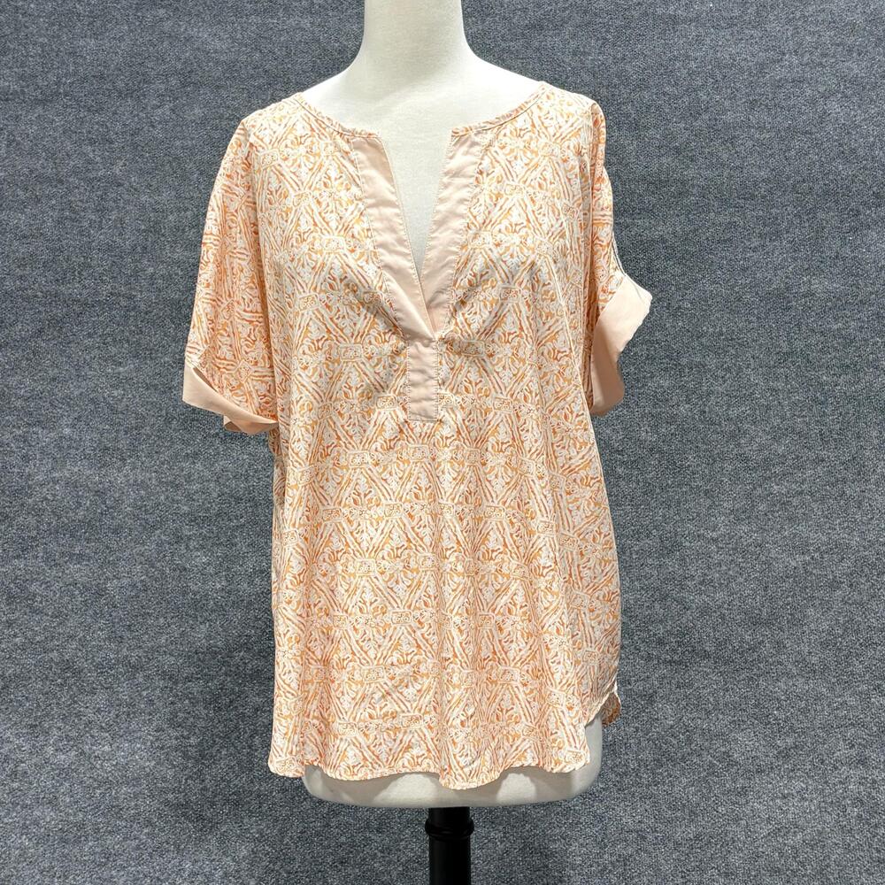 Cato Blouse Womens 22/24W Orange Geometric Embroidered Dolman Tunic Top
